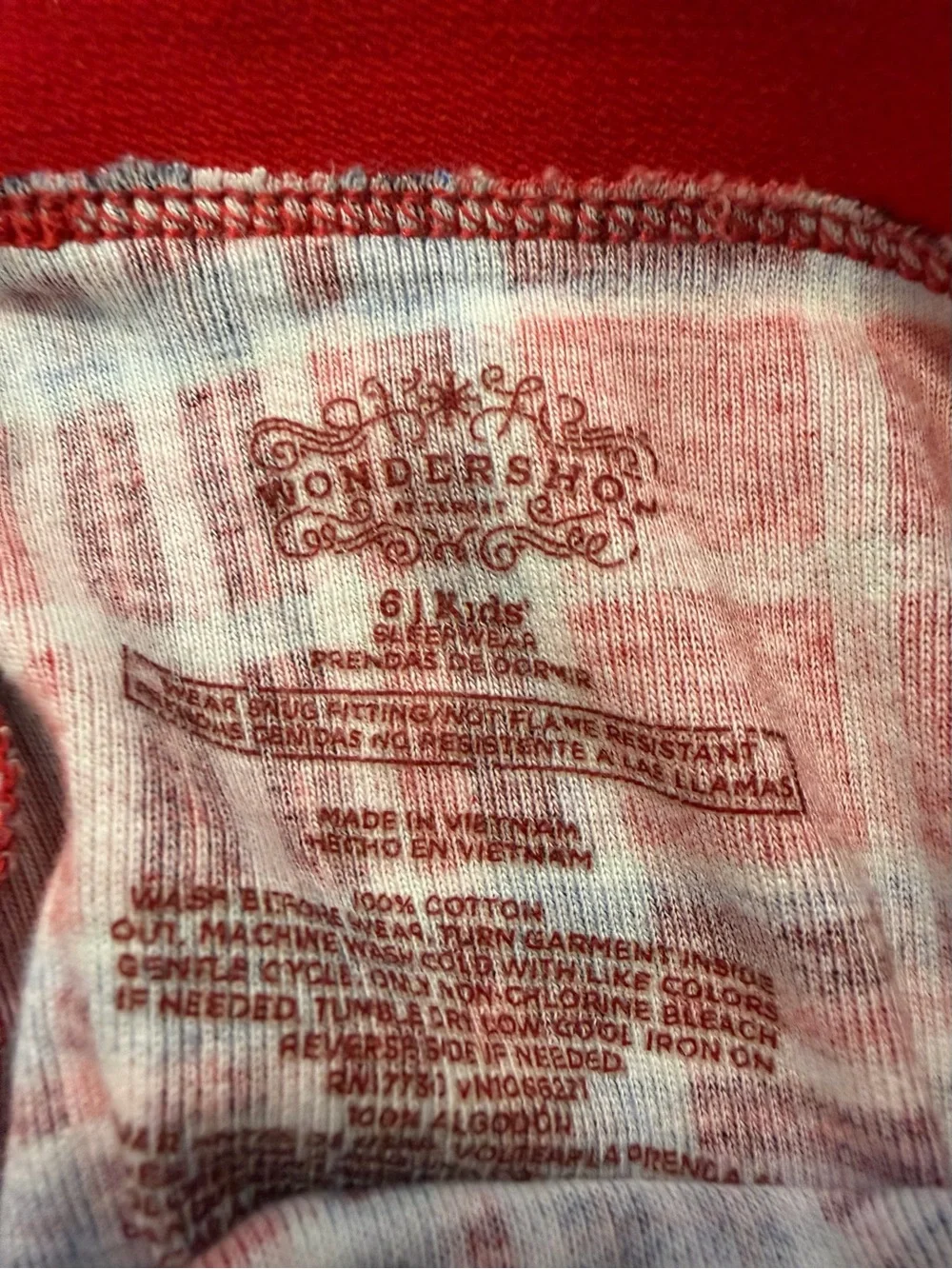 Wondershop Red Plaid Kids Pajama Set with Blue and White Accents size 6